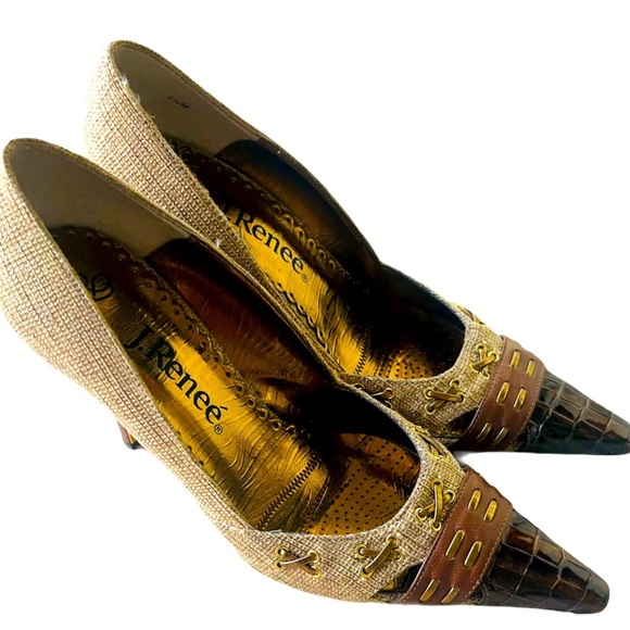 J.Renee Shoes - J Renee Abbey' Brown Tweed Pointed Toe Croc Embossed Pump Women’s Heels